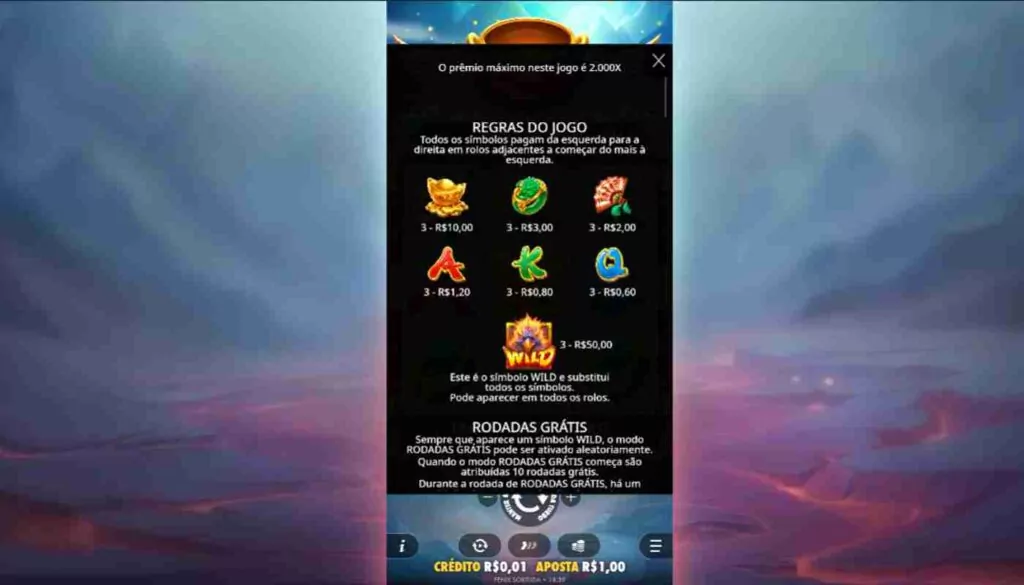 Símbolos e recursos especiais do fenix sortuda da pragmatic play